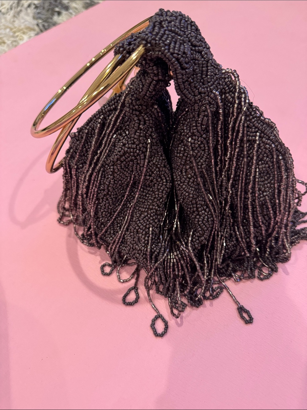 Beaded Tassel Hoop evening bag in chocolate brown